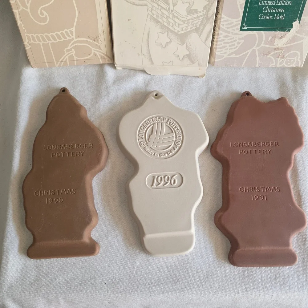 Longaberger Pottery Christmas Cookie Mold Lot of 3 1990 1991 1996 Santas & Angel